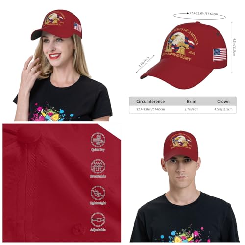 Image of USA-250th-Wine-Red Baseball Cap Trucker Cap Adjustable Sportswear Hat for Men Women Adults