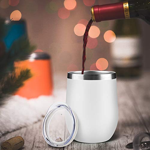 Meway 12Oz/4 Pack Wine Tumbler Glasses With Lid - Stemless Double Wall Vacuum Stainless Steel Travel Tumbler - Keeping Cold & Hot For Wine,Coffee,Cocktails,Drinks-Family And Gifts (White,Set Of 4) #TOP4