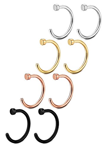 FIBO STEEL 18G 4-8PCS Stainless Steel Body Jewelry Piercing Nose Ring Hoop