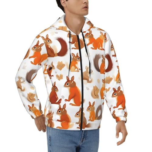 Sweat à capuche homme imprimé écureuil avec fermeture éclair utile