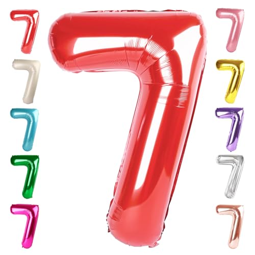 Image of 7 Balloon Numbers Birthday Decorations, 40In Red Balloons for Men Women | Eye-catching Appearance, Perfect Decorative Centerpieces, Convenient Self-sealing Structure, Widely for Various Occasions