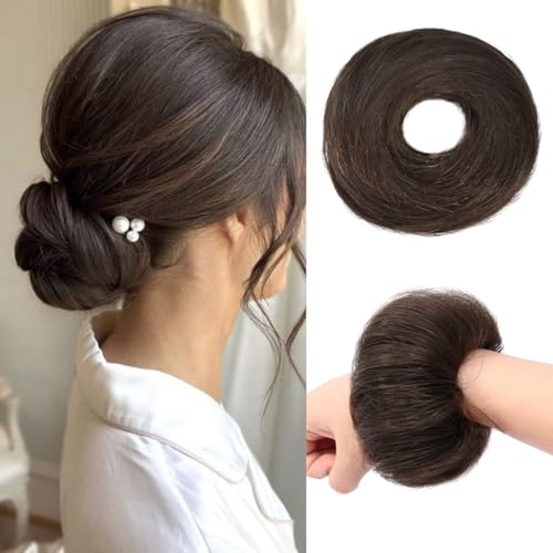 Messy Bun Hair Piece Human Hair for Woman Dark Brown Fake Hair Sc...