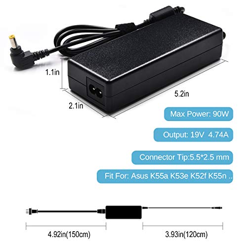 90W Ac Laptop Adapter Charger For Asus K52F K53E K55A K55N U56E X550 X550Ca X550L X550La X551C X551Ca X551M X551Ma X551Mav X751Ma Adp-65Jh Bb Exa0703Yh Adp-65Gd B Power Supply Cord #TOP1