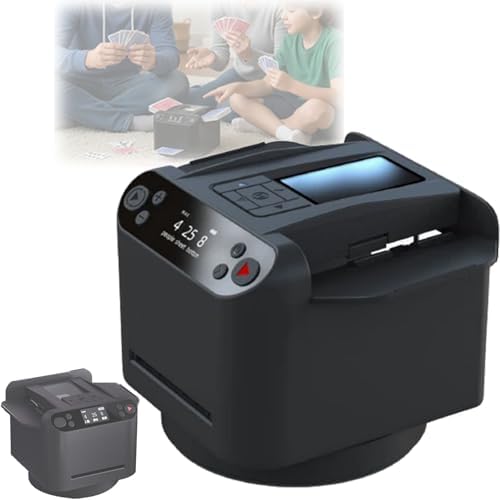 Automatic Card Shuffler & Dealer for 1-12 Players, 4 Remotes, Low Noise, 360°/180° Deals, Portable Poker Shuffling Machine with Built-in Gameplays