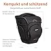 Amazon Basics Holster SLR Schultertasche für Kamera-Körper und Objektiv, Abnehmbarer Gurt, wasserdicht, stoßfest, gepolstert, Einfarbig, Zubehörtasche - Schwarz