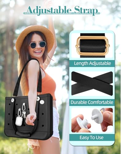 Image of Bag Strap Crossbody Charms for Bogg Bag Accessories - Shoulder Strap Neoprene Luggage Handle Wrap for Suitcase & 2 Key Holders Black