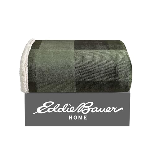 Image of Eddie Bauer - Throw Blanket, Ultra-Soft Plush Blanket with Faux Shearling Popcorn Fleece Reverse, Oversized Bedding for Couch or Bed (Pine Plaid Green, 50 inch x 60 inch)