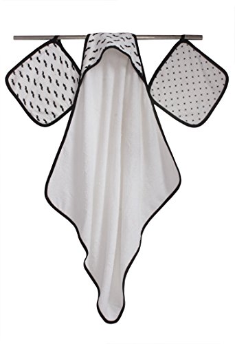 Bacati - Love Muslin/Cotton Fabric One Hooded Towel & Two Wash Cloths (Mustache/Plus/Cross, Black)