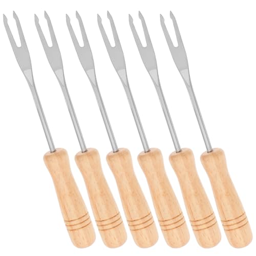 Gatuida Set 6 Forchette per Fonduta in Acciaio Resistente Manico in Legno Utensili per Formaggio Cioccolato e Frutta Forchette da Fonduta per Antipasti e Fontana di Formaggio