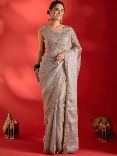 Image of AKHILAM Women's Shimmer Pure Georgette Embroidered Ready To Wear one Minute Saree With Unstitched Blouse Piece