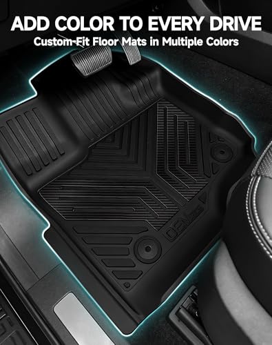 Image of 2-Piece Front TPE Floor Mats for Ford F-150 2015-2026 F150 Lightning 2022-2025 | Carbon Fiber Wing Design | Heavy Duty All-Weather Protection
