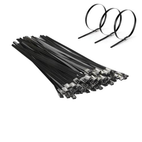 Image of TERF® 20 Pcs Black Stainless Steel Cable Ties 200mm (8'') X 7.9mm Heavy Duty Ties Wraps Secure Self Locking Cable Zip Tie for Indoor Outdoor Home Office Garden Workshop DIY