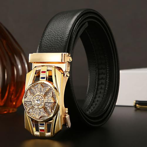 US 1-2 Pack Luxury Men's Snowflake Automatic Buckle Belt Black Leather Ratchet2