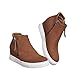 Dsisskai Flat Booties for Women Casual Comfortable Round Toe Leather Sneakers Ankle Boots Side Zipper Anti-Slip Fashion Outdoor Walking Boots for Women (Brown, 7) Botines para Mujer con Tacon