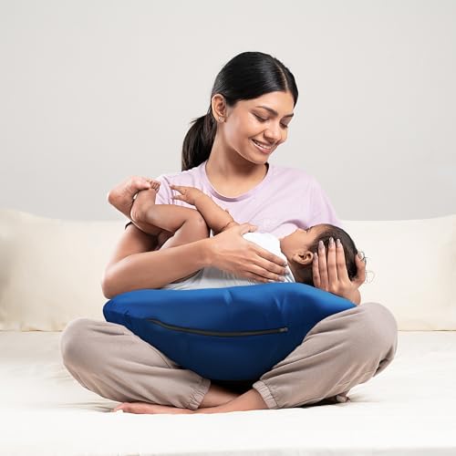 Image of Wakefit Nursing Pillow for Breastfeeding & Baby Care | 5 in 1 Feeding Pillow with Removable Cover | Super Soft & Machine Washable Velvet Cover | Dark Blue