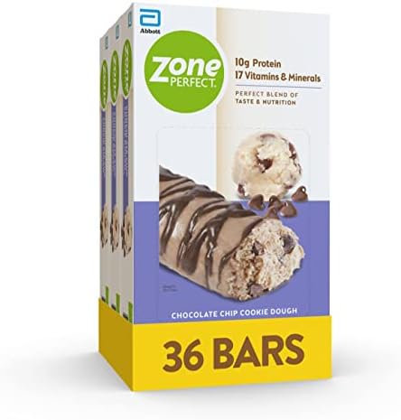 ZonePerfect Protein Bars, 10g Protein, 17 Vitamins & Minerals, Nutritious Snack Bar, Chocolate Chip Cookie Dough, 36 Bars