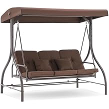 MCombo 3-Seat Outdoor Patio Swing Chair, 2-in-1 Convertible Porch Swing Glider Chair with Removable Cushions, Adjustable Canopy & Pillows for Backyard, Deck, Garden, 4068 Brown