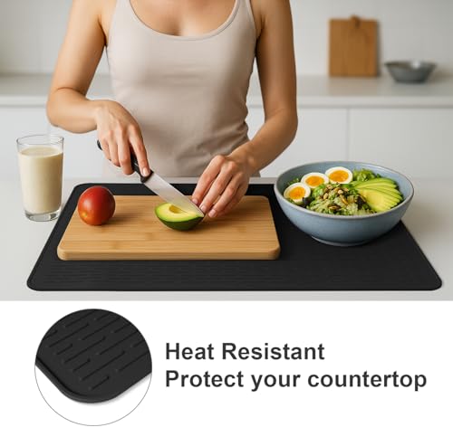 Image of Stove Top Cover for Electric Stove- Range Covers for Electric Stove,Silicone XXL Dish Drying Mat, Glass Cooktop Covers, Flat RV Range top Mats (Black, 30 inchx21 inch)