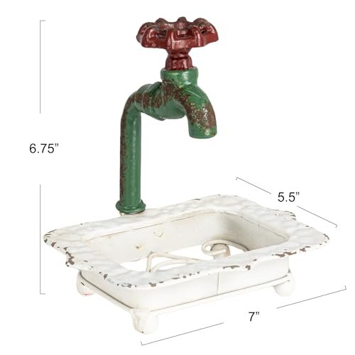 Creative Co Op Charming Cast Iron Soap Dish with Miniature Faucet Detail