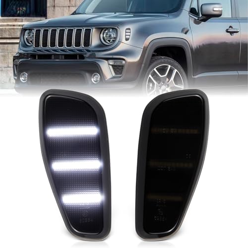 FetonAuto Smoked Lens Front Fender White LED Side Marker Lights Assembly for Jeep Renegade 2015-2023, Replace 68256049AA 68256050AA