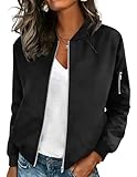 HOTOUCH Women Black Jacket Trendy Long Sleeve Summer Coats Lightweight Casual Bomber Jackets L