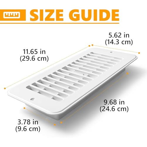 Floor Vent Covers, Floor Register 4x10, 5 Pack Adjustable Plastic Vent Covers for Home Floor, Ceiling or Sidewall, Floor Vent with Screws (White 4 x 10) — view 2