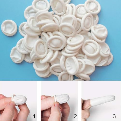 Image of RIKWOG Finger Cot, Medium Finger Protectors Latex Anti-Static Finger Covers, Finger Tip Protect Keeping Dressing Dry and Clean Disposable Finger Gloves White(approxi 150pcs)