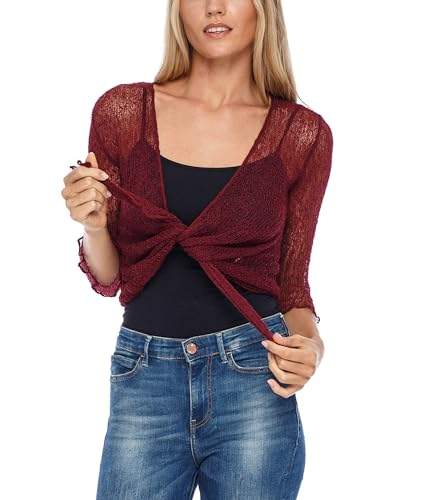 SHU-SHI Women’s Sheer 3/4 Sleeve Shrug Lightweight Mesh Knit Dressy Summer Cover Up, Open Front or Tie​​