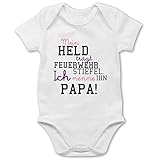 Shirtracer Feuerwehr Baby - Mein Held Papa Feuerwehrmann - 1/3 Monate - Weiß - Baby Body mit sprüchen - BZ10 - Baby Body Kurzarm für Jungen und Mädchen