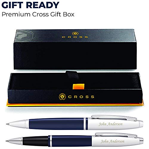 Cross Pen Set | Engraved/Personalized Cross Calais Ballpoint And Rollerball Double Pen Gift Set With Case - Blue. Engraved Gift For Man Or Women, With Your Custom Name Or Message #TOP5
