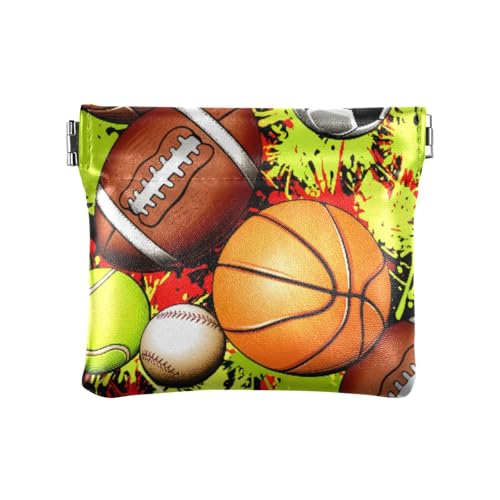 Sports Balls Coin Purse Leather Pouch Change Purse, Squeeze Coin Pouch for Cards, Keys & Lipsticks, Unisex