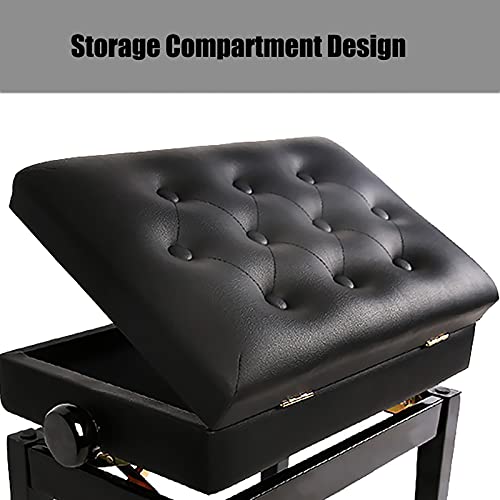 Banc de piano réglable avec rangement – Bois massif, confortable pour tous les âges, parfait pour la pratique musicale et la performance