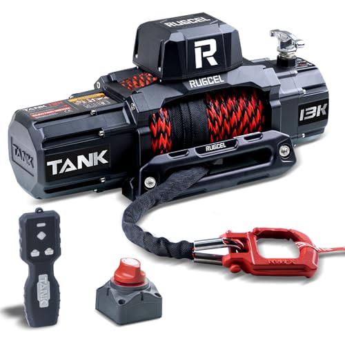 GRIPWAY Winch 13500lb Waterproof Electric Synthetic Rope Winch 12V with Hawse Fairlead,Remote,...