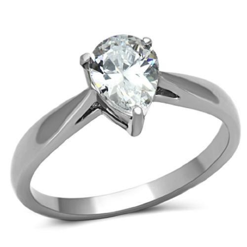 Doublebeez Jewelry Stainless Steel Traditional Clear Cubic Zirconia Teardrop Pear Engagement Ring, Size 8