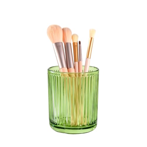 Image of DASITON Makeup Brush Holder Organizer, Crystal Glass Makeup Brushes Storage Holder, Vintage Make Up Brush Cup for Vanity, Pen Pencil Holder for Desk, Toothbrush Holders for Bathroom (Green S)