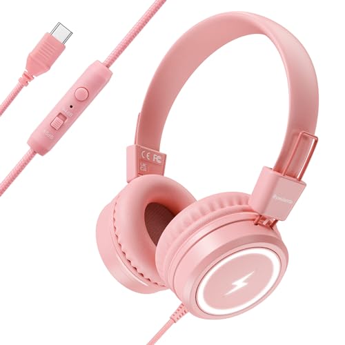 Bywulanda Auriculares para niños con Luces LED para la Escuela, Auriculares USB Tipo...
