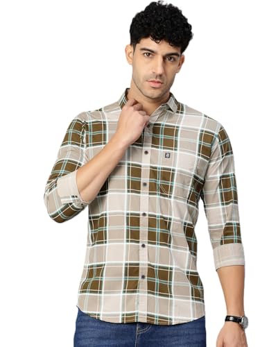 Image of Majestic Man Stylish Slim Fit Cotton Spread Collar Checked Casual Shirt