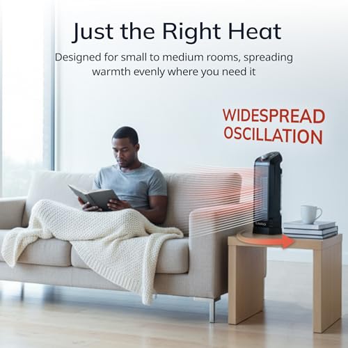 Lasko Oscillating Ceramic Tower Space Heater for Home with Overheat Protection, Adjustable Thermostat, and 2 Speeds, 15.7 Inches, Black, 1500W, CT16450 by Lasko - Image 3