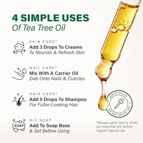 KUKKA Tea Tree Essential Oils – 4 Fl Oz – for Hair, Skin, Diffuser, Aromatherapy &amp; DIY Soap Making Scent