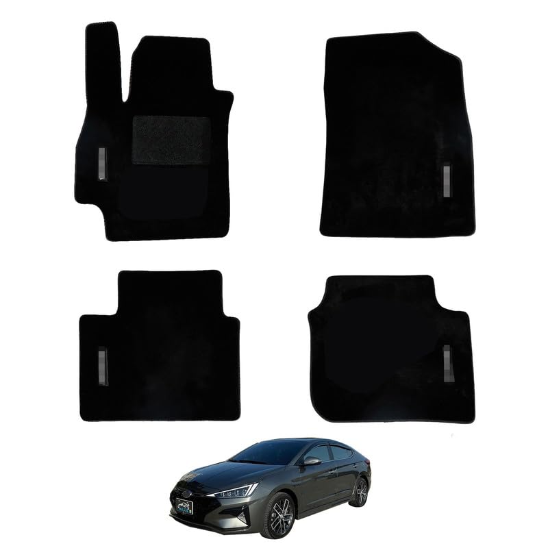 Carpet Floor Mats for Hyundai Elantra 2016-2020 - Custom OEM Wool Glowing Logo Anti-Slip All-Weather Custom Fit Full