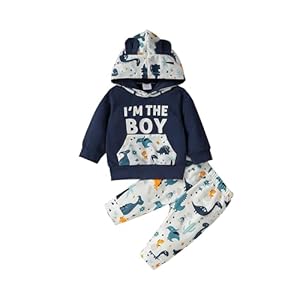 Borlai Baby Jungen Kleidung Outfit Langarm Niedlich Ohr Hoodie Sweatshirt Top + Dinosaurier Prints Hosen Neugeborenen Outfits Set