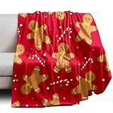Weihnachtsdecke mit Lebkuchenmann, weiches warmes Fleece, leicht, 127 x 152 cm, Decke für Damen und...
