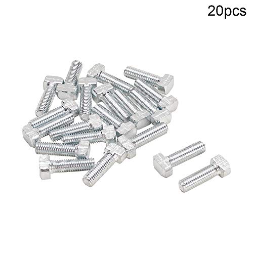 Image of MroMax M6-1x20mm T Slot Bolts Carbon Steel Drop-in Stud Sliding Screw Bolt Metric Hammer Head Bolt for 30 Series Aluminum Extrusions Silver 20Pcs