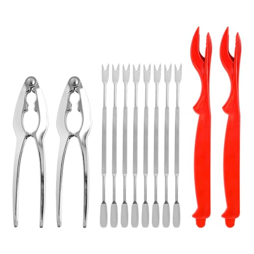 DHSBGWSX Juego de herramientas para mariscos, juego de 8 agujas de acero, 2 clips, 2 pinzas para cangrejos, herramienta para extraer langostas, juego de herramientas para mariscos, herramienta para