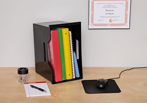 Image of IRIS USA 4-Pack Large Desktop File Box with Open Lid, Black | Organize paperwork, mail, magazines, and office supplies with portable storage for desks, classrooms, and home workspaces
