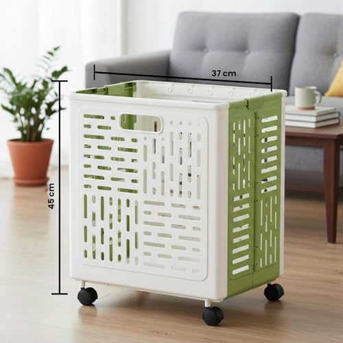 Panier à linge pliable gain de place avec roulettes intégrées 44L - 4