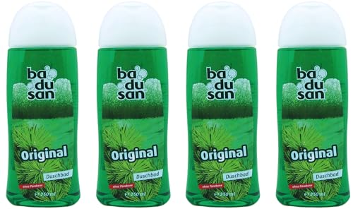 Badusan Duschbad „Das Original“ – 4 x 250 ml – nostalgischer Koniferen‑Rosskastanien‑Duft, pH-neutral & parabenfrei