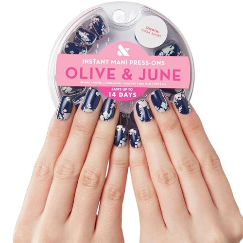 Olive & June Instant Mani Press-On Nails | (Glue) Short, Round 42 Fake Nails, 21 Sizes | Non-Toxic, Long-Lasting Recycled Materials Realistic Look | Salon-Quality at Home | Micro Floral