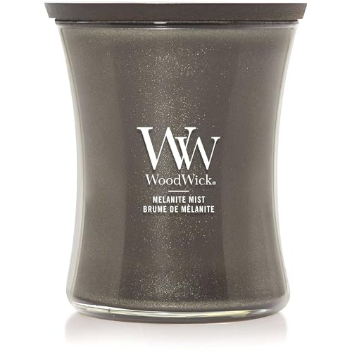WoodWick Candela profumata con stoppino scoppiettante | Candela a clessidra media Melanite Mist | Candele a lunga durata: fino a 60 ore | Regalo perfetto per le donne