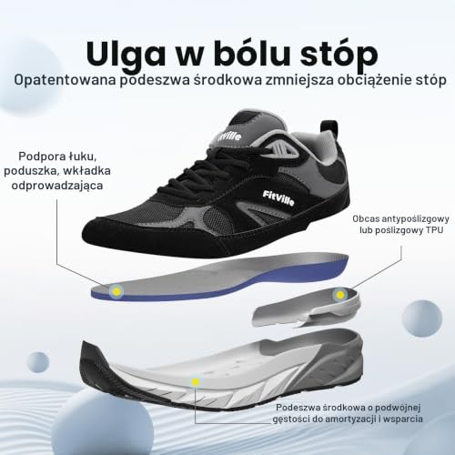 FitVille Sneakers Męskie buty do biegania Extra Wide Buty sportowe Antypoślizgowe trampki Oddychające buty do biegania po drodze Jogging chodzenia Szerokie stopy